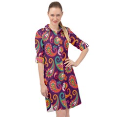 Paisley Purple Long Sleeve Mini Shirt Dress by designsbymallika