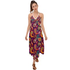 Paisley Purple Halter Tie Back Dress  by designsbymallika