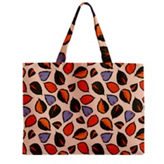Orange Blue Leaves Pattern Zipper Mini Tote Bag by designsbymallika