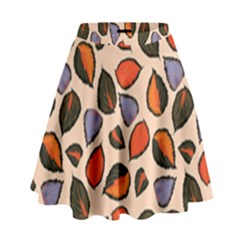 Orange Blue Leaves Pattern High Waist Skirt by designsbymallika