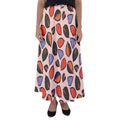 Orange Blue Leaves Pattern Flared Maxi Skirt by designsbymallika
