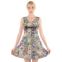 Mosaic Print V-neck Sleeveless Dress