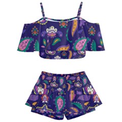 Paisley Print 2 Kids  Off Shoulder Skirt Bikini by designsbymallika