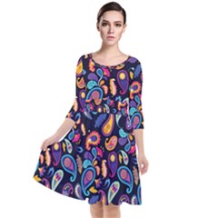 Paisley Baatik Purple Print Quarter Sleeve Waist Band Dress