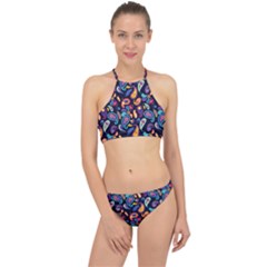 Paisley Baatik Purple Print Racer Front Bikini Set by designsbymallika