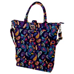 Paisley Baatik Purple Print Buckle Top Tote Bag by designsbymallika