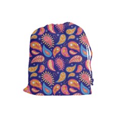 Blue Paisley Print 2 Drawstring Pouch (large) by designsbymallika