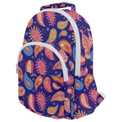 Blue Paisley Print 2 Rounded Multi Pocket Backpack by designsbymallika