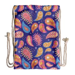 Blue Paisley Print 2 Drawstring Bag (large) by designsbymallika