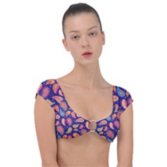 Blue Paisley Print 2 Cap Sleeve Ring Bikini Top by designsbymallika