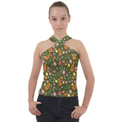 Tropical Fruits Love Cross Neck Velour Top by designsbymallika