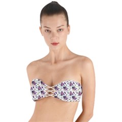 Pretty Dark Magenta Flowers Twist Bandeau Bikini Top by designsbymallika