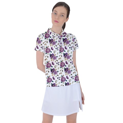 Pretty Dark Magenta Flowers Women s Polo Tee by designsbymallika