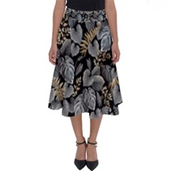 Metallic Leaves Pattern Perfect Length Midi Skirt
