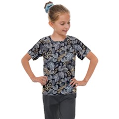 Metallic Leaves Pattern Kids  Mesh Piece Tee