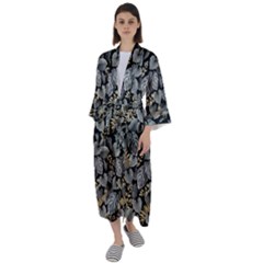 Metallic Leaves Pattern Maxi Satin Kimono