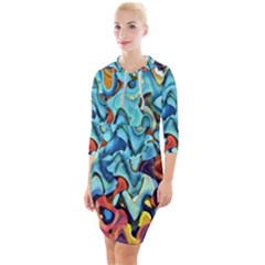 Abstrait 001 -1 (1)p Quarter Sleeve Hood Bodycon Dress by sfbijiart