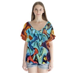 Abstrait 001 -1 (1)p V-Neck Flutter Sleeve Top