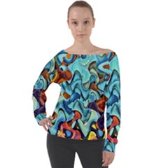 Abstrait 001 -1 (1)p Off Shoulder Long Sleeve Velour Top