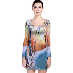 Paysage D hiver Long Sleeve Velvet Bodycon Dress by sfbijiart