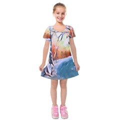 Paysage D hiver Kids  Short Sleeve Velvet Dress by sfbijiart
