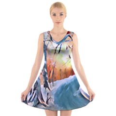 Paysage D hiver V-neck Sleeveless Dress by sfbijiart