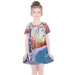 Paysage D hiver Kids  Simple Cotton Dress by sfbijiart