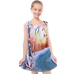 Paysage D hiver Kids  Cross Back Dress by sfbijiart