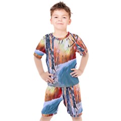 Paysage D hiver Kids  Tee And Shorts Set by sfbijiart