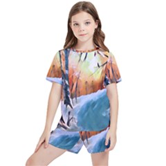 Paysage D hiver Kids  Tee And Sports Shorts Set by sfbijiart