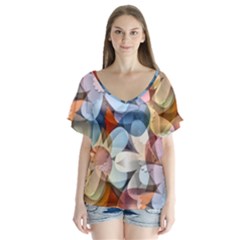 Multifleurs V-Neck Flutter Sleeve Top