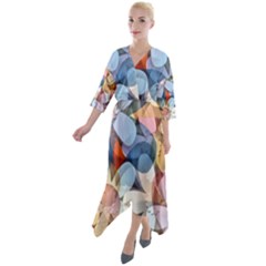 Multifleurs Quarter Sleeve Wrap Front Maxi Dress