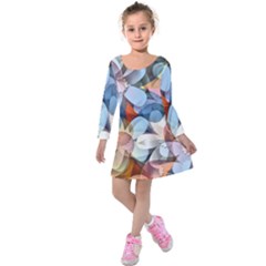 Motif Florale Kids  Long Sleeve Velvet Dress by sfbijiart