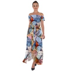 Motif Florale Off Shoulder Open Front Chiffon Dress