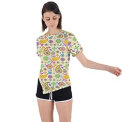 Paisley Print Yellow Asymmetrical Short Sleeve Sports Tee