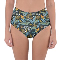 Tropical Bird Pattern Reversible High-waist Bikini Bottoms by designsbymallika