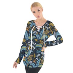 Tropical Bird Pattern Tie Up Tee by designsbymallika