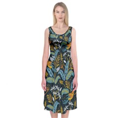 Tropical Bird Pattern Midi Sleeveless Dress by designsbymallika