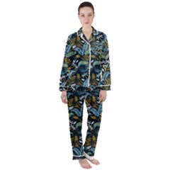Tropical Bird Pattern Satin Long Sleeve Pajamas Set