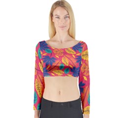 Beautiful Pink Tropical Pattern Long Sleeve Crop Top by designsbymallika