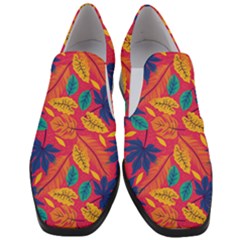 Beautiful Pink Tropical Pattern Women Slip On Heel Loafers by designsbymallika