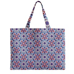 Blue Tile Pattern Zipper Mini Tote Bag