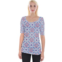 Blue Tile Pattern Wide Neckline Tee