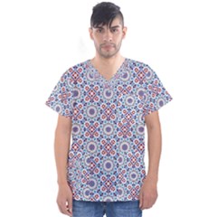 Blue Tile Pattern Men s V-neck Scrub Top