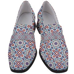 Blue Tile Pattern Women s Chunky Heel Loafers by designsbymallika