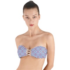 Blue Tile Pattern Twist Bandeau Bikini Top by designsbymallika
