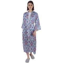 Blue Tile Pattern Maxi Satin Kimono