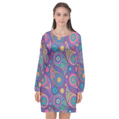 Baatik Purple Print Long Sleeve Chiffon Shift Dress  by designsbymallika