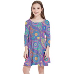 Baatik Purple Print Kids  Quarter Sleeve Skater Dress by designsbymallika