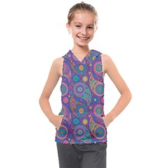 Baatik Purple Print Kids  Sleeveless Hoodie by designsbymallika